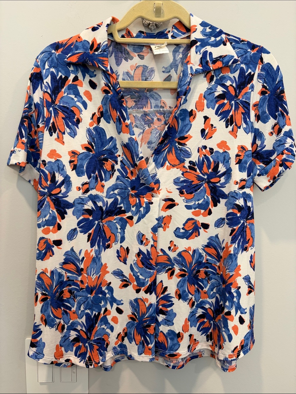Sew In Love White Tee with Blue and Orange Floral Print